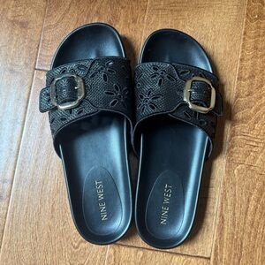 NEW Nine West Black Slide Sandals